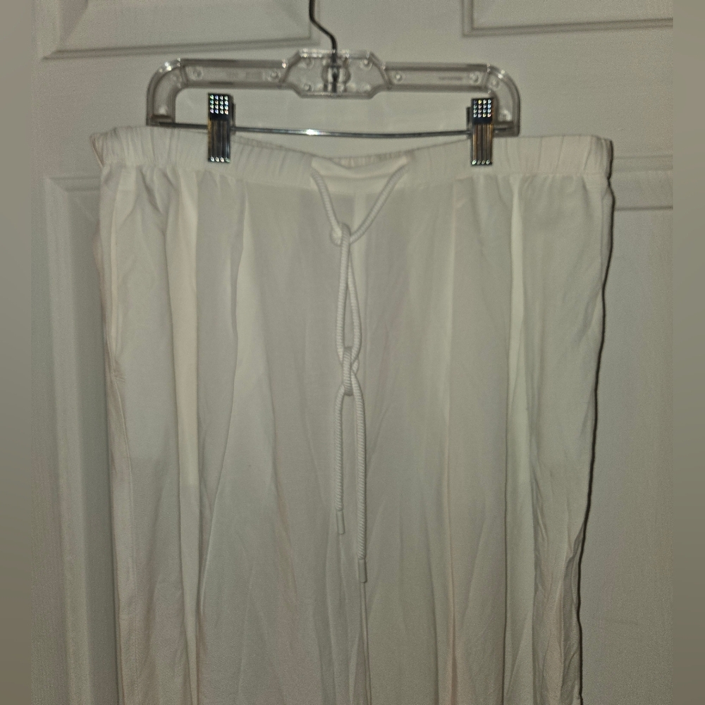 Calia NWT Linen Blend Pleated Wide Leg Beach Coverup Medium White Pants - Picture 2 of 9